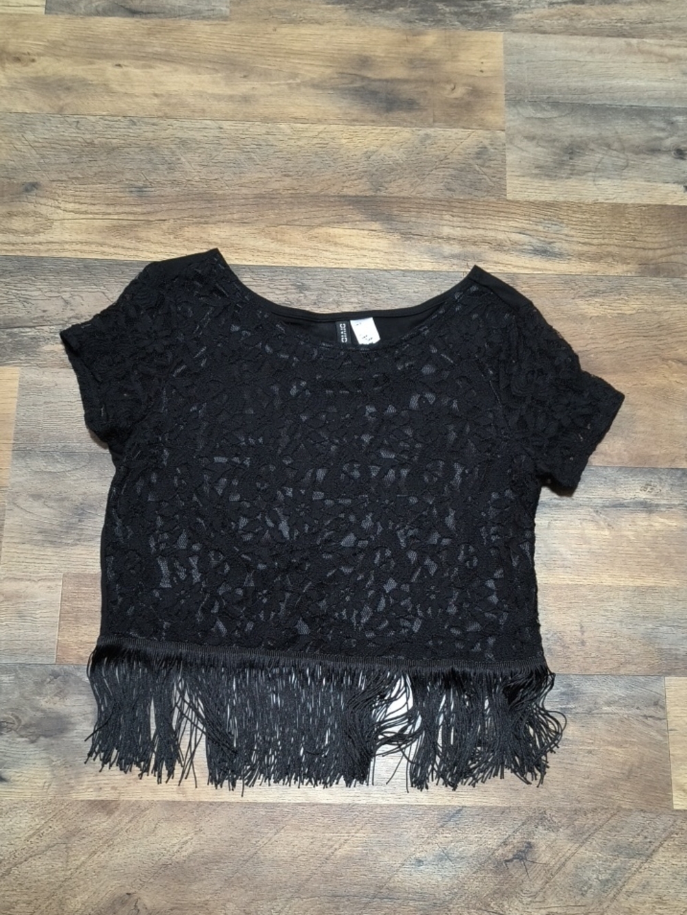 H&M Black Lace Fringe Crop Top
